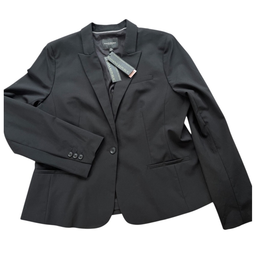 Banana Republic Washable Italian Wool Blend Blazer Womens sz 16 Black Classic